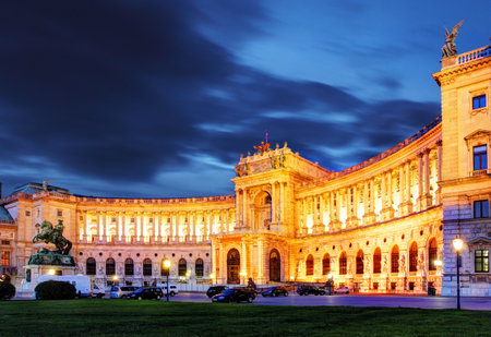 Vienna Hofburg Imperial Palace at night, Austriaのeditorial素材