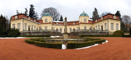 Czech castle - muvement old Italian baroque villa in a garden  Panoramic viewのeditorial素材