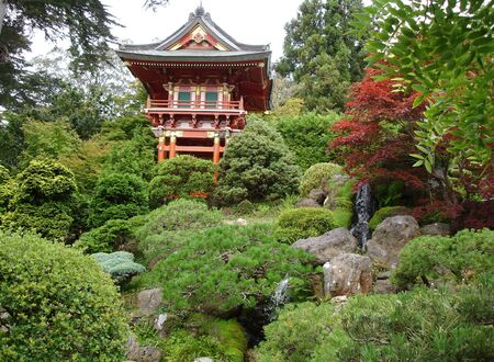 Japanese garden with house, San Franciscoの写真素材