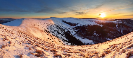 Winter mountains panorama landscape at sunset - Slovakia - Fatraの写真素材