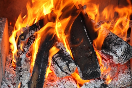 Fire in a fireplaceの写真素材