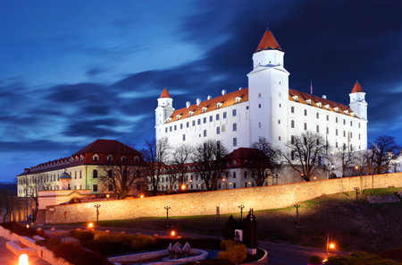 Bratislava castle from parliament at twilight  with dramatic clouds - Slovakiaのeditorial素材