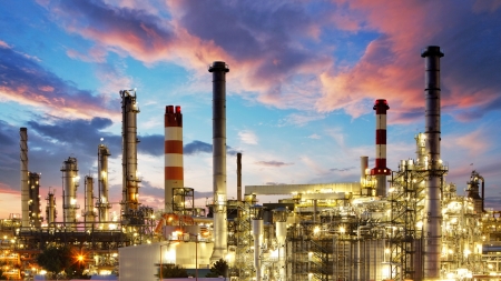 Oil and gas industry - refinery at twilight - factory - petrochemical plantの写真素材