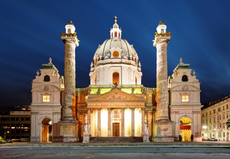 Vienna at night - St. Charles's Church - Austriaの写真素材