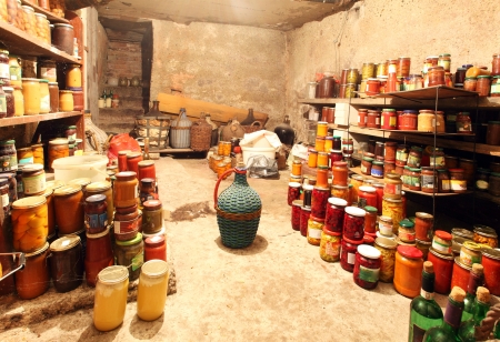Old Cellar  - pantry with foodの写真素材