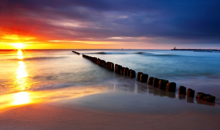 Baltic sea at beautiful sunrise in Poland beach.の写真素材