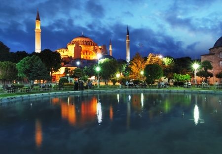 Istanbul mosque - Hagia Sophia at nightの写真素材