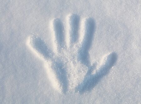 Hand Print in Snowの写真素材