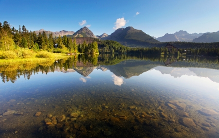 Nature mountain scene with beautiful lake in Slovakia Tatra - Strbske pleso