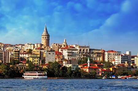 Istanbul with dramatic clouds - Galata district, Turkeyの写真素材