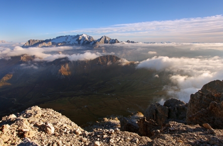 Mountain Marmolada at sunset in Italy Alps Dolomitiの写真素材