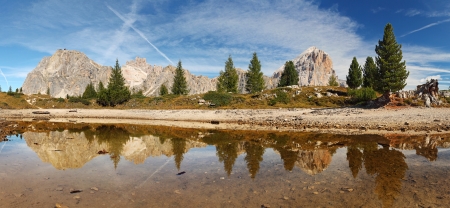 Mountain lake reflection - Lago Limedes - Italy alpsの写真素材