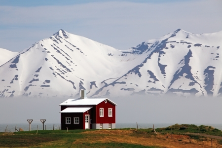 House at fjord of Icelandのeditorial素材