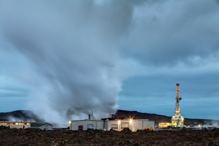 Geothermal power plant at nightの写真素材