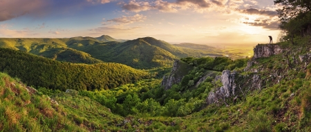 Green Rocky moutain at sunset の写真素材