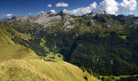 Idyllic alpine village in Switzerland - eveningの写真素材