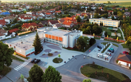 Houses - aerial view in village Cifer, Slovakiaの写真素材