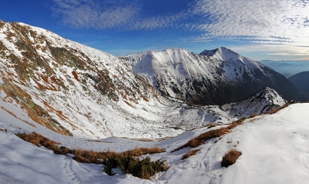 Winter mountain panorama landscape at sunset, Slovakia - West Tatrasの写真素材