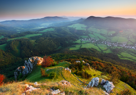 Mountains with green forest landscape.の写真素材