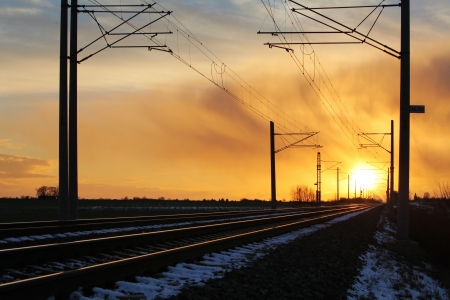 railroad at a sunsetの写真素材