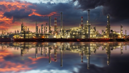 Oil refinery at twilight - petrochemical industryの写真素材