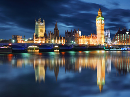 Big Ben and Houses of Parliament at evening, London, UKの写真素材