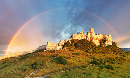 Ruin of Spissky Castle in Slovakia at sunriseの写真素材