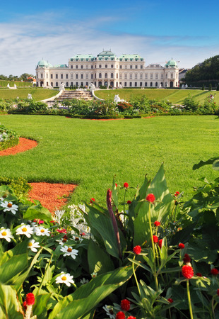 Vienna Belvedere palace at day with flowersの写真素材