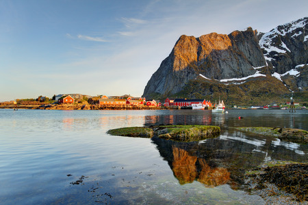 Scenic town of Reine on Lofoten islands in Norwayの写真素材