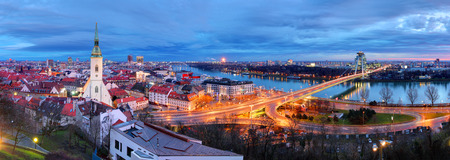 Bratislava cityscape at night, Slovakiaの写真素材