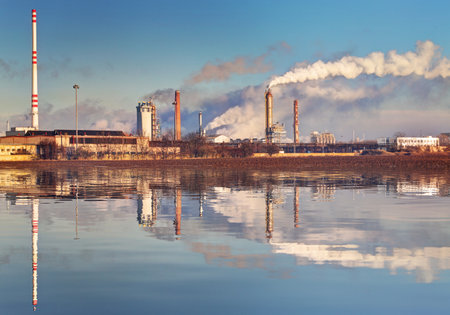 Air pollution coming from factory smoke stacksのeditorial素材