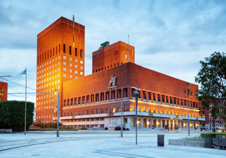 City hall in Oslo, Norwayのeditorial素材