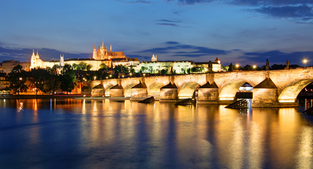 Prague castle at nightの写真素材