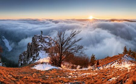 Countryside with forest and hill at fall, Slovakia peak Vapecの写真素材