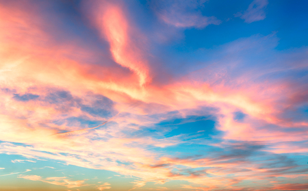 Red - blue sky at sunsetの写真素材