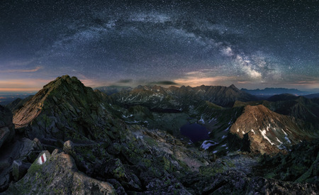Milky way over Tatras mountain panorama, Polandの写真素材