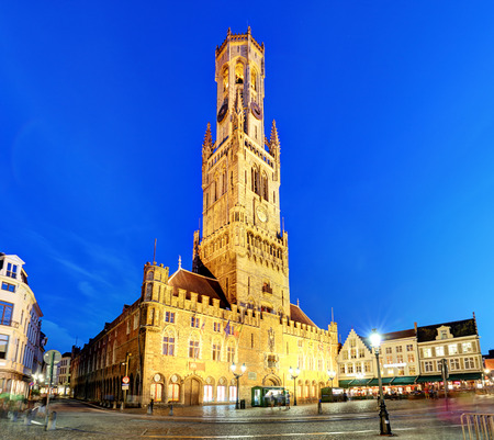 The Belfry Tower, aka Belfort, of Bruges, medieval bell tower in the historical centre of Bruges, Belgium.の写真素材