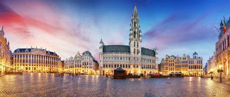 Grand Place in Brussels in night, Belgiumのeditorial素材