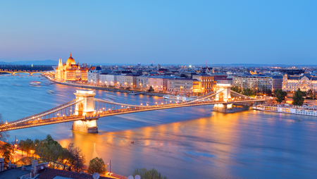 Budapest with chain bridge and parliamentの写真素材