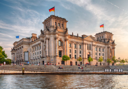The Reichstag building in Berlin: German parliamentのeditorial素材