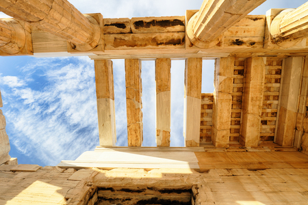 Temple of Athena Nike Propylaea Ancient Entrance Gateway Ruins Acropolis Athensの写真素材
