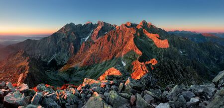 Mountain landscape in Slovakia tatras at sunsetの写真素材