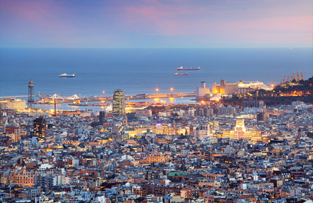 Barcelona and port at nightのeditorial素材