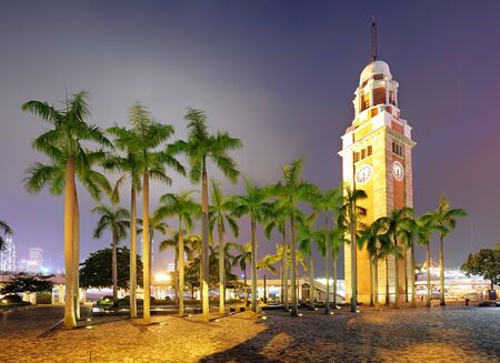 Night view Old Clock Tower in Hong Kongの写真素材