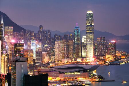 Hong Kong skyline at sunset from Braemar Hill Peak