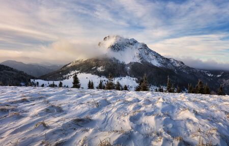 Winter mountain  landscape in Mala Fatra on hill Velky Rozsutec in Slovakiaの写真素材