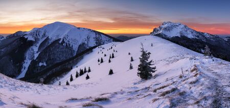 Winter mountain  landscape in Mala Fatra on hill Velky Rozsutec in Slovakiaの写真素材
