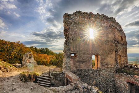 Ruin of castle Oponice - Slovakia, Sun in windowの写真素材