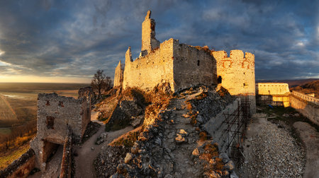 Ruins of Plavecky castle on the hill, Slovakiaの写真素材