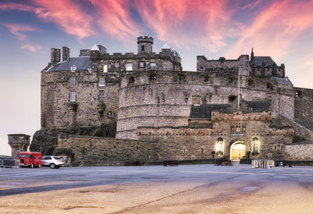 Edinburgh castle - front view with gatehouse, Castlehillのeditorial素材